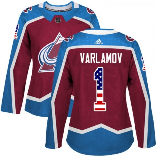 Womens Adidas Colorado Avalanche 1 Semyon Varlamov Authentic Burgundy Red USA Flag Fashion NHL Jersey Womens Adidas Colorado Avalanche 1 Semyon Varlamov Authentic Burgundy Red USA Flag Fashion NHL Jersey