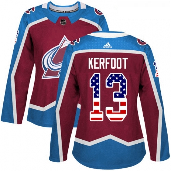 Womens Adidas Colorado Avalanche 13 Alexander Kerfoot Authentic Burgundy Red USA Flag Fashion NHL Jersey Womens Adidas Colorado Avalanche 13 Alexander Kerfoot Authentic Burgundy Red USA Flag Fashion NHL Jersey