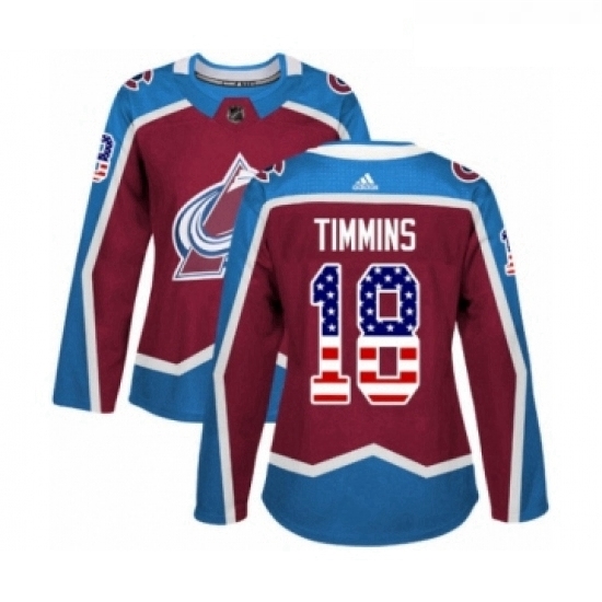 Womens Adidas Colorado Avalanche 18 Conor Timmins Authentic Burgundy Red USA Flag Fashion NHL Jersey Womens Adidas Colorado Avalanche 18 Conor Timmins Authentic Burgundy Red USA Flag Fashion NHL Jersey