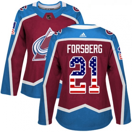 Womens Adidas Colorado Avalanche 21 Peter Forsberg Authentic Burgundy Red USA Flag Fashion NHL Jersey Womens Adidas Colorado Avalanche 21 Peter Forsberg Authentic Burgundy Red USA Flag Fashion NHL Jersey