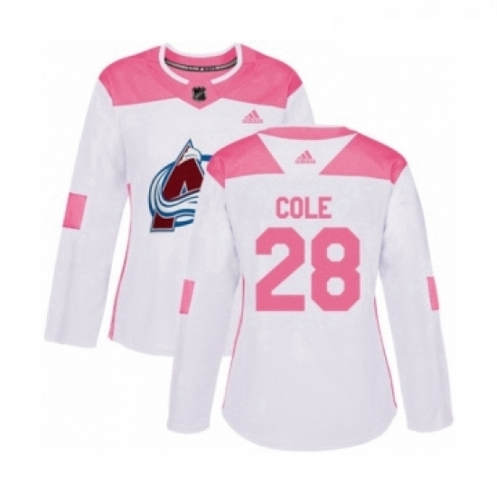 Womens Adidas Colorado Avalanche 28 Ian Cole Authentic White Pink Fashion NHL Jersey Womens Adidas Colorado Avalanche 28 Ian Cole Authentic White Pink Fashion NHL Jersey