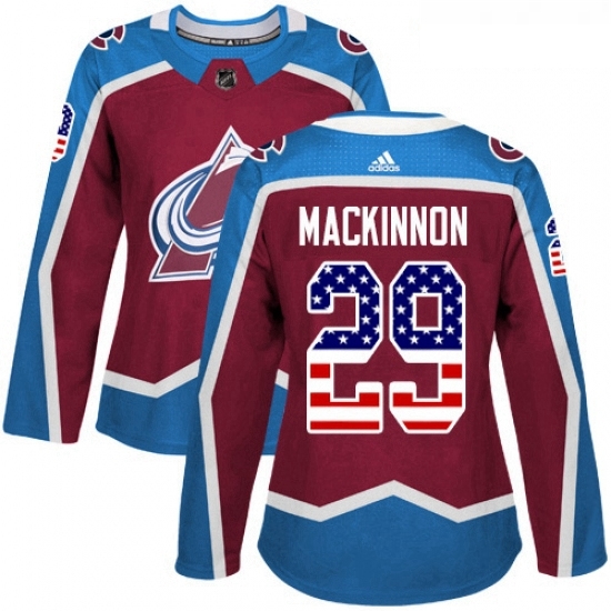 Womens Adidas Colorado Avalanche 29 Nathan MacKinnon Authentic Burgundy Red USA Flag Fashion NHL Jersey Womens Adidas Colorado Avalanche 29 Nathan MacKinnon Authentic Burgundy Red USA Flag Fashion NHL Jersey