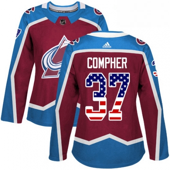 Womens Adidas Colorado Avalanche 37 JT Compher Authentic Burgundy Red USA Flag Fashion NHL Jersey Womens Adidas Colorado Avalanche 37 JT Compher Authentic Burgundy Red USA Flag Fashion NHL Jersey