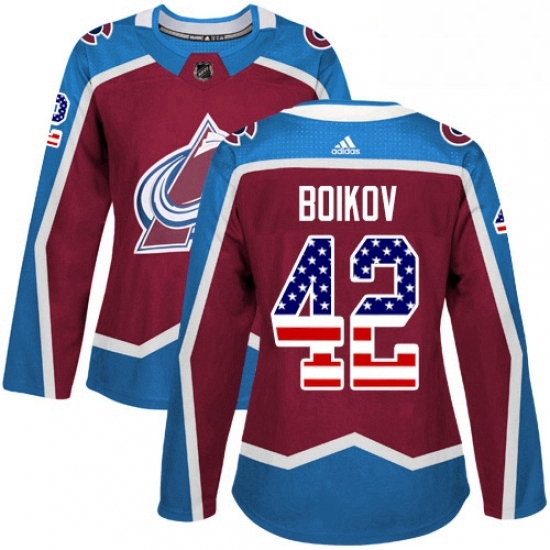Womens Adidas Colorado Avalanche 42 Sergei Boikov Authentic Burgundy Red USA Flag Fashion NHL Jersey Womens Adidas Colorado Avalanche 42 Sergei Boikov Authentic Burgundy Red USA Flag Fashion NHL Jersey