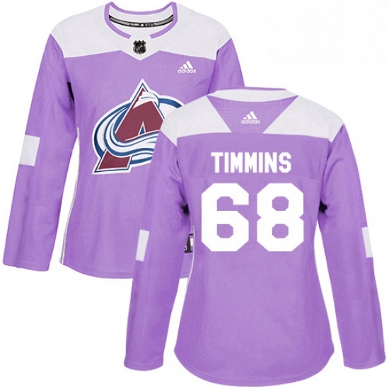 Womens Adidas Colorado Avalanche 68 Conor Timmins Authentic Purple Fights Cancer Practice NHL Jersey Womens Adidas Colorado Avalanche 68 Conor Timmins Authentic Purple Fights Cancer Practice NHL Jersey