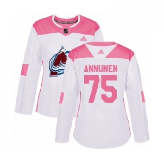 Womens Adidas Colorado Avalanche 75 Justus Annunen Authentic White Pink Fashion NHL Jersey Womens Adidas Colorado Avalanche 75 Justus Annunen Authentic White Pink Fashion NHL Jersey