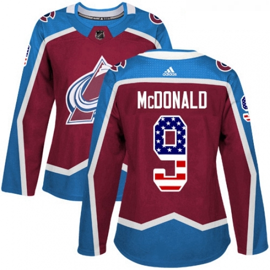 Womens Adidas Colorado Avalanche 9 Lanny McDonald Authentic Burgundy Red USA Flag Fashion NHL Jersey Womens Adidas Colorado Avalanche 9 Lanny McDonald Authentic Burgundy Red USA Flag Fashion NHL Jersey