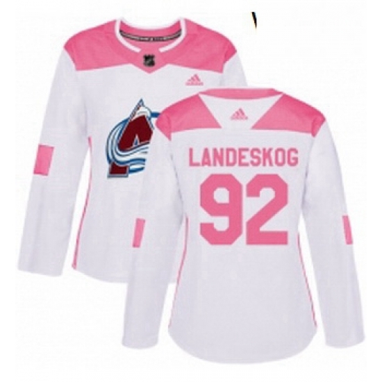 Womens Adidas Colorado Avalanche 92 Gabriel Landeskog Authentic WhitePink Fashion NHL Jersey Womens Adidas Colorado Avalanche 92 Gabriel Landeskog Authentic WhitePink Fashion NHL Jersey