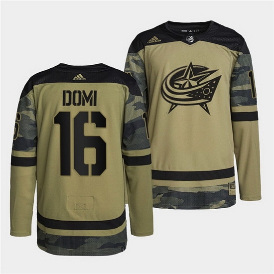 Men Columbus Blue Jackets 16 Max Domi 2022 Camo Military Appreciation Night Stitched jersey Men Columbus Blue Jackets 16 Max Domi 2022 Camo Military Appreciation Night Stitched jersey