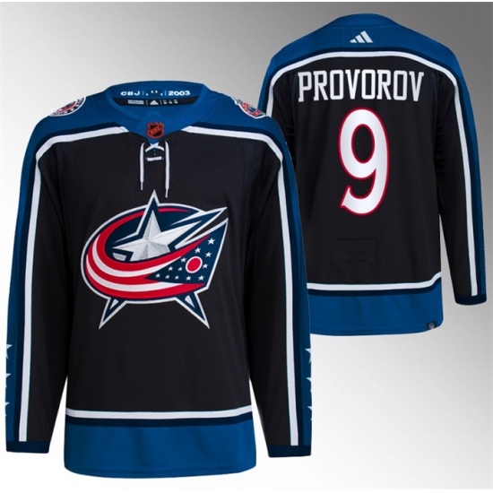 Men Columbus Blue Jackets 9 Ivan Provorov Black 2022 23 Reverse Retro Stitched Jersey Men Columbus Blue Jackets 9 Ivan Provorov Black 2022 23 Reverse Retro Stitched Jersey