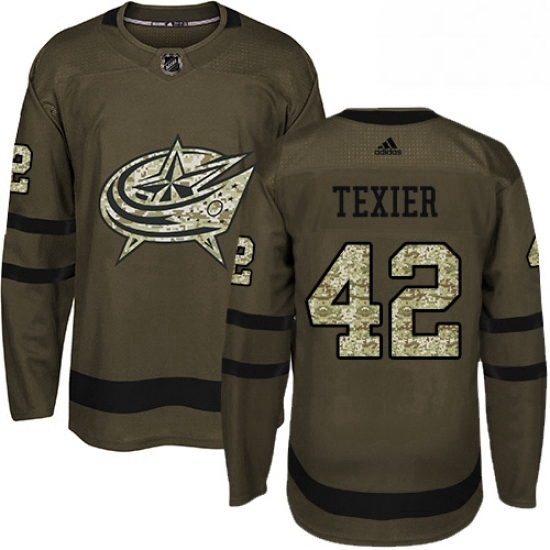 Mens Adidas Columbus Blue Jackets 42 Alexandre Texier Authentic Green Salute to Service NHL Jersey Mens Adidas Columbus Blue Jackets 42 Alexandre Texier Authentic Green Salute to Service NHL Jersey