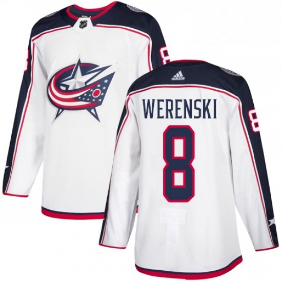 Mens Adidas Columbus Blue Jackets 8 Zach Werenski White Road Authentic Stitched NHL Jersey Mens Adidas Columbus Blue Jackets 8 Zach Werenski White Road Authentic Stitched NHL Jersey