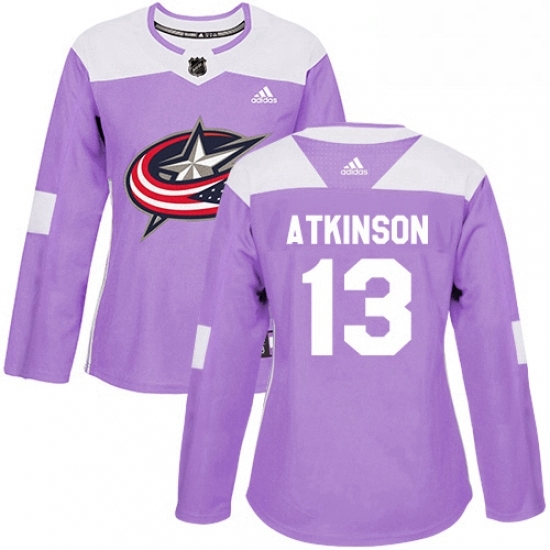 Womens Adidas Columbus Blue Jackets 13 Cam Atkinson Authentic Purple Fights Cancer Practice NHL Jersey Womens Adidas Columbus Blue Jackets 13 Cam Atkinson Authentic Purple Fights Cancer Practice NHL Jersey