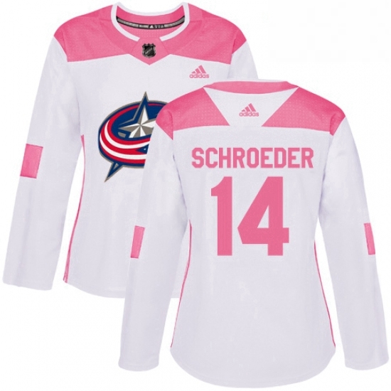 Womens Adidas Columbus Blue Jackets 14 Jordan Schroeder Authentic WhitePink Fashion NHL Jersey Womens Adidas Columbus Blue Jackets 14 Jordan Schroeder Authentic WhitePink Fashion NHL Jersey