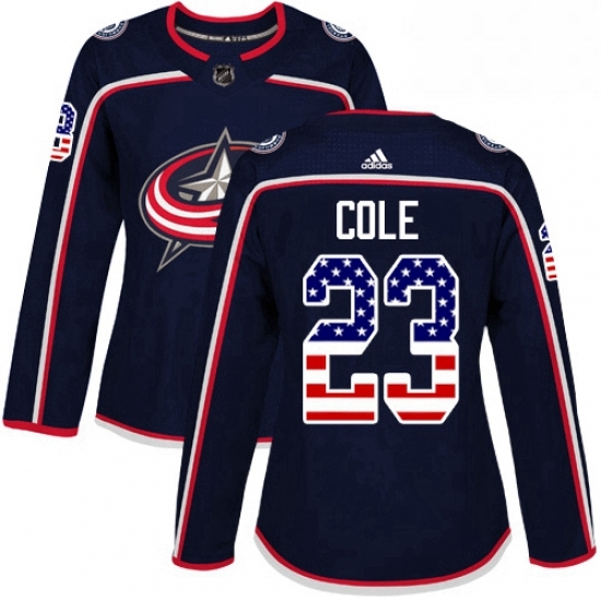 Womens Adidas Columbus Blue Jackets 23 Ian Cole Authentic Navy Blue USA Flag Fashion NHL Jersey Womens Adidas Columbus Blue Jackets 23 Ian Cole Authentic Navy Blue USA Flag Fashion NHL Jersey