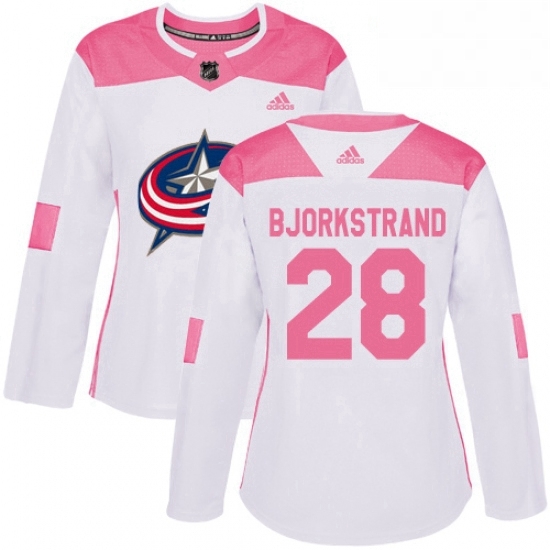 Womens Adidas Columbus Blue Jackets 28 Oliver Bjorkstrand Authentic WhitePink Fashion NHL Jersey Womens Adidas Columbus Blue Jackets 28 Oliver Bjorkstrand Authentic WhitePink Fashion NHL Jersey
