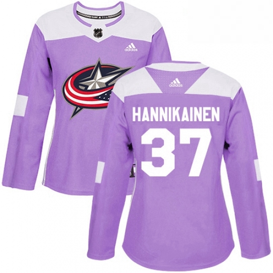 Womens Adidas Columbus Blue Jackets 37 Markus Hannikainen Authentic Purple Fights Cancer Practice NHL Jersey Womens Adidas Columbus Blue Jackets 37 Markus Hannikainen Authentic Purple Fights Cancer Practice NHL Jersey