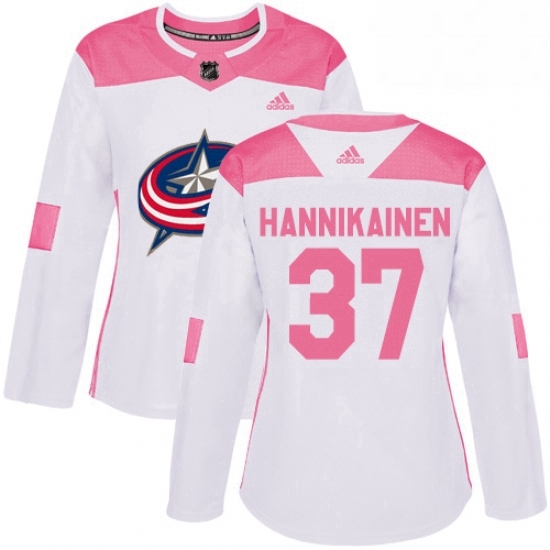 Womens Adidas Columbus Blue Jackets 37 Markus Hannikainen Authentic WhitePink Fashion NHL Jersey Womens Adidas Columbus Blue Jackets 37 Markus Hannikainen Authentic WhitePink Fashion NHL Jersey