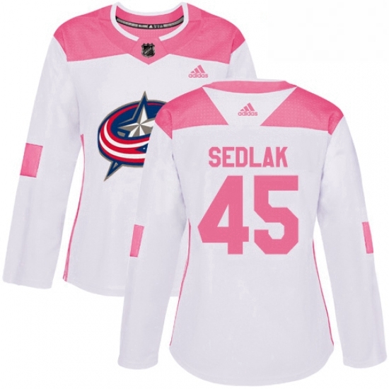 Womens Adidas Columbus Blue Jackets 45 Lukas Sedlak Authentic WhitePink Fashion NHL Jersey Womens Adidas Columbus Blue Jackets 45 Lukas Sedlak Authentic WhitePink Fashion NHL Jersey