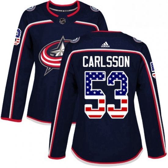 Womens Adidas Columbus Blue Jackets 53 Gabriel Carlsson Authentic Navy Blue USA Flag Fashion NHL Jersey Womens Adidas Columbus Blue Jackets 53 Gabriel Carlsson Authentic Navy Blue USA Flag Fashion NHL Jersey