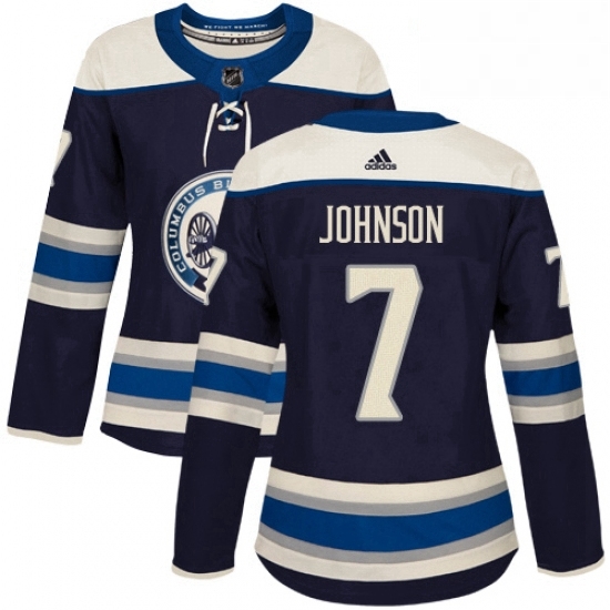 Womens Adidas Columbus Blue Jackets 7 Jack Johnson Authentic Navy Blue Alternate NHL Jersey Womens Adidas Columbus Blue Jackets 7 Jack Johnson Authentic Navy Blue Alternate NHL Jersey