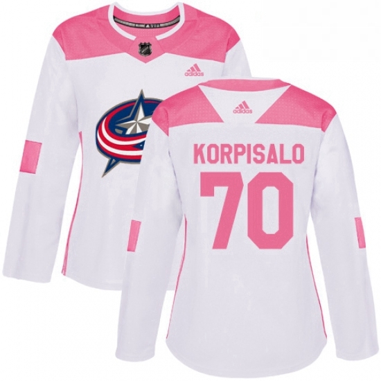 Womens Adidas Columbus Blue Jackets 70 Joonas Korpisalo Authentic WhitePink Fashion NHL Jersey Womens Adidas Columbus Blue Jackets 70 Joonas Korpisalo Authentic WhitePink Fashion NHL Jersey