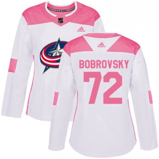 Womens Adidas Columbus Blue Jackets 72 Sergei Bobrovsky Authentic WhitePink Fashion NHL Jersey Womens Adidas Columbus Blue Jackets 72 Sergei Bobrovsky Authentic WhitePink Fashion NHL Jersey