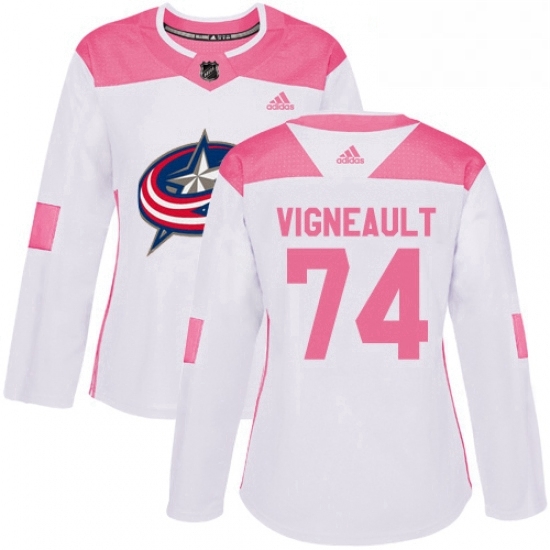 Womens Adidas Columbus Blue Jackets 74 Sam Vigneault Authentic WhitePink Fashion NHL Jersey Womens Adidas Columbus Blue Jackets 74 Sam Vigneault Authentic WhitePink Fashion NHL Jersey