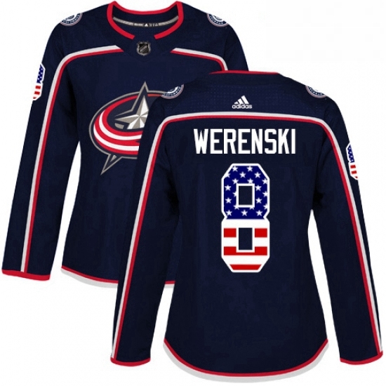 Womens Adidas Columbus Blue Jackets 8 Zach Werenski Authentic Navy Blue USA Flag Fashion NHL Jersey Womens Adidas Columbus Blue Jackets 8 Zach Werenski Authentic Navy Blue USA Flag Fashion NHL Jersey