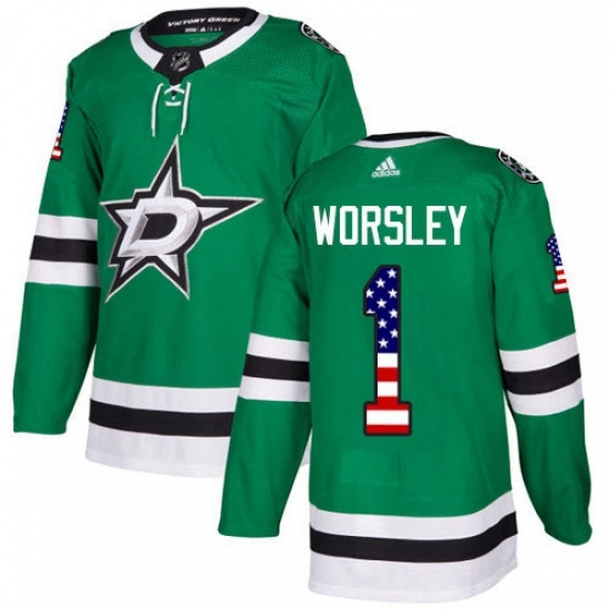 Mens Adidas Dallas Stars 1 Gump Worsley Authentic Green USA Flag Fashion NHL Jersey Mens Adidas Dallas Stars 1 Gump Worsley Authentic Green USA Flag Fashion NHL Jersey