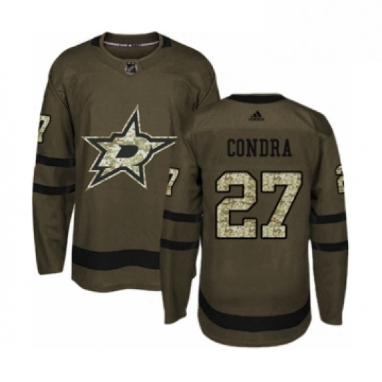 Mens Adidas Dallas Stars 27 Erik Condra Authentic Green Salute to Service NHL Jersey 