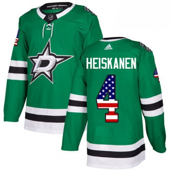 Mens Adidas Dallas Stars 4 Miro Heiskanen Authentic Green USA Flag Fashion NHL Jersey Mens Adidas Dallas Stars 4 Miro Heiskanen Authentic Green USA Flag Fashion NHL Jersey