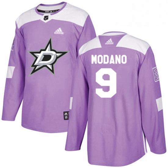 Mens Adidas Dallas Stars 9 Mike Modano Authentic Purple Fights Cancer Practice NHL Jersey 