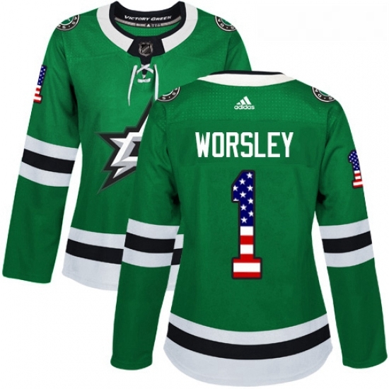 Womens Adidas Dallas Stars 1 Gump Worsley Authentic Green USA Flag Fashion NHL Jersey Womens Adidas Dallas Stars 1 Gump Worsley Authentic Green USA Flag Fashion NHL Jersey