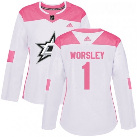 Womens Adidas Dallas Stars 1 Gump Worsley Authentic WhitePink Fashion NHL Jersey Womens Adidas Dallas Stars 1 Gump Worsley Authentic WhitePink Fashion NHL Jersey