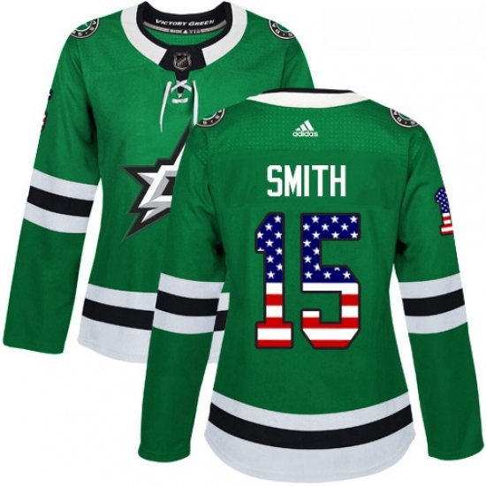 Womens Adidas Dallas Stars 15 Bobby Smith Authentic Green USA Flag Fashion NHL Jersey Womens Adidas Dallas Stars 15 Bobby Smith Authentic Green USA Flag Fashion NHL Jersey