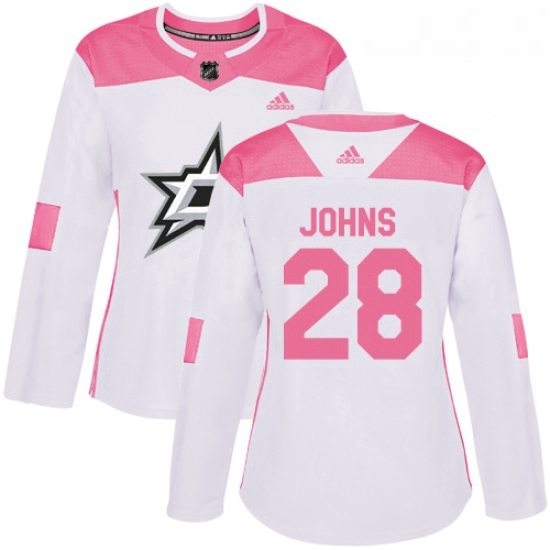 Womens Adidas Dallas Stars 28 Stephen Johns Authentic WhitePink Fashion NHL Jersey Womens Adidas Dallas Stars 28 Stephen Johns Authentic WhitePink Fashion NHL Jersey
