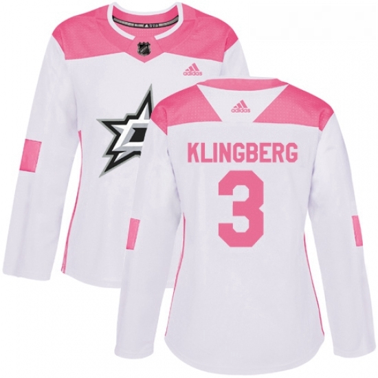 Womens Adidas Dallas Stars 3 John Klingberg Authentic WhitePink Fashion NHL Jersey Womens Adidas Dallas Stars 3 John Klingberg Authentic WhitePink Fashion NHL Jersey