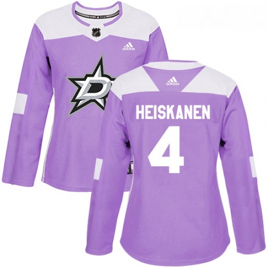 Womens Adidas Dallas Stars 4 Miro Heiskanen Authentic Purple Fights Cancer Practice NHL Jersey Womens Adidas Dallas Stars 4 Miro Heiskanen Authentic Purple Fights Cancer Practice NHL Jersey