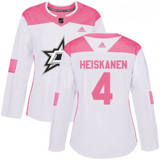 Womens Adidas Dallas Stars 4 Miro Heiskanen Authentic WhitePink Fashion NHL Jersey Womens Adidas Dallas Stars 4 Miro Heiskanen Authentic WhitePink Fashion NHL Jersey