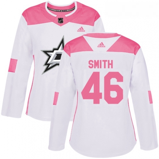 Womens Adidas Dallas Stars 46 Gemel Smith Authentic WhitePink Fashion NHL Jersey Womens Adidas Dallas Stars 46 Gemel Smith Authentic WhitePink Fashion NHL Jersey