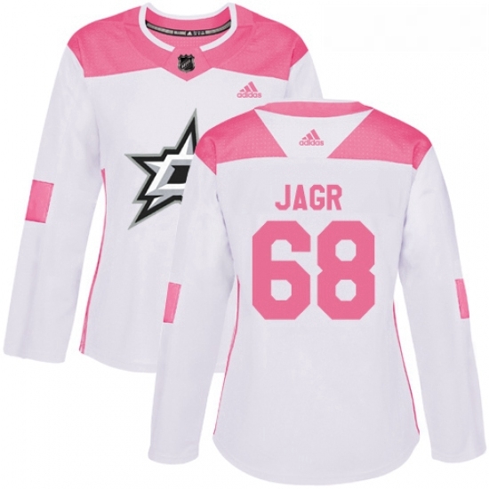 Womens Adidas Dallas Stars 68 Jaromir Jagr Authentic WhitePink Fashion NHL Jersey Womens Adidas Dallas Stars 68 Jaromir Jagr Authentic WhitePink Fashion NHL Jersey