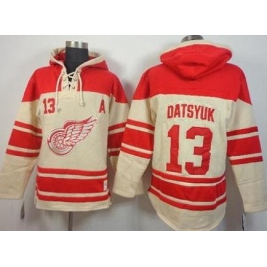 Detroit Red Wing #13 Pavel Datsyuk Cream Stitched NHL Sawyer Hooded Sweatshirt Detroit Red Wing #13 Pavel Datsyuk Cream Stitched NHL Sawyer Hooded Sweatshirt