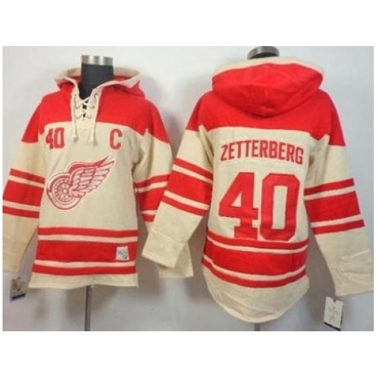 Detroit Red Wings #40 Henrik Zetterberg Cream Stitched NHL Sawyer Hooded Sweatshirt Detroit Red Wings #40 Henrik Zetterberg Cream Stitched NHL Sawyer Hooded Sweatshirt