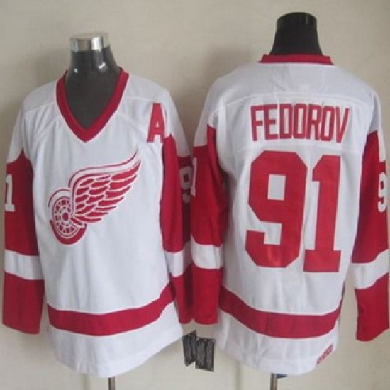 Detroit Red Wings #91 Sergei Fedorov White CCM Throwback Stitched NHL Jersey Detroit Red Wings #91 Sergei Fedorov White CCM Throwback Stitched NHL Jersey