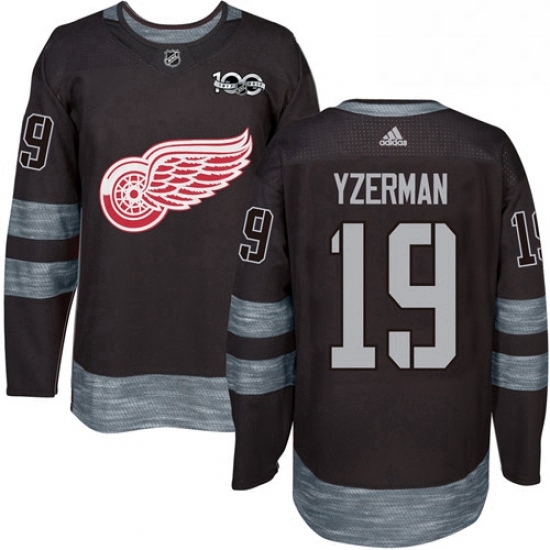 Mens Adidas Detroit Red Wings 19 Steve Yzerman Premier Black 1917 2017 100th Anniversary NHL Jersey 