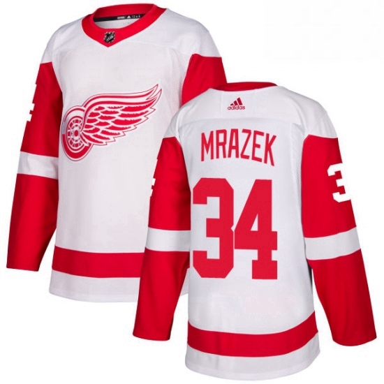 Mens Adidas Detroit Red Wings 34 Petr Mrazek Authentic White Away NHL Jersey Mens Adidas Detroit Red Wings 34 Petr Mrazek Authentic White Away NHL Jersey