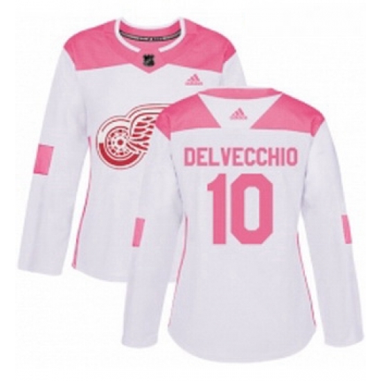 Womens Adidas Detroit Red Wings 10 Alex Delvecchio Authentic WhitePink Fashion NHL Jersey Womens Adidas Detroit Red Wings 10 Alex Delvecchio Authentic WhitePink Fashion NHL Jersey