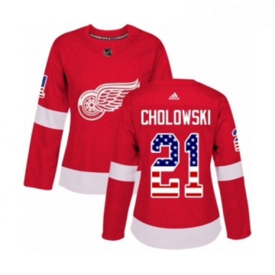 Womens Adidas Detroit Red Wings 21 Dennis Cholowski Authentic Red USA Flag Fashion NHL Jersey Womens Adidas Detroit Red Wings 21 Dennis Cholowski Authentic Red USA Flag Fashion NHL Jersey