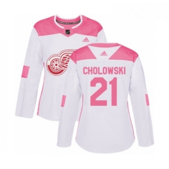 Womens Adidas Detroit Red Wings 21 Dennis Cholowski Authentic White Pink Fashion NHL Jersey Womens Adidas Detroit Red Wings 21 Dennis Cholowski Authentic White Pink Fashion NHL Jersey